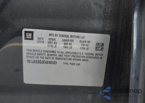 2014 Chevrolet Sonic Ls Auto z USA, uszkodzony, nr VIN 1G1JA5SG3E4240323